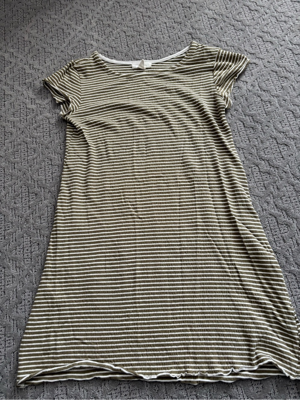 Striped Olive & White Crewneck Women's Dress
